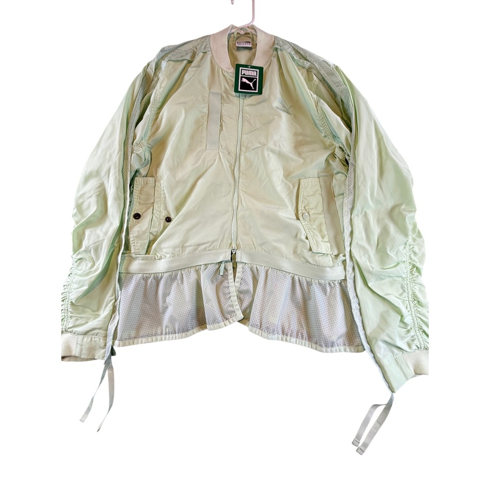 Puma Womens Mint Green Ruffle Mesh Hem Full Zip Bomber Jacket Small NWT